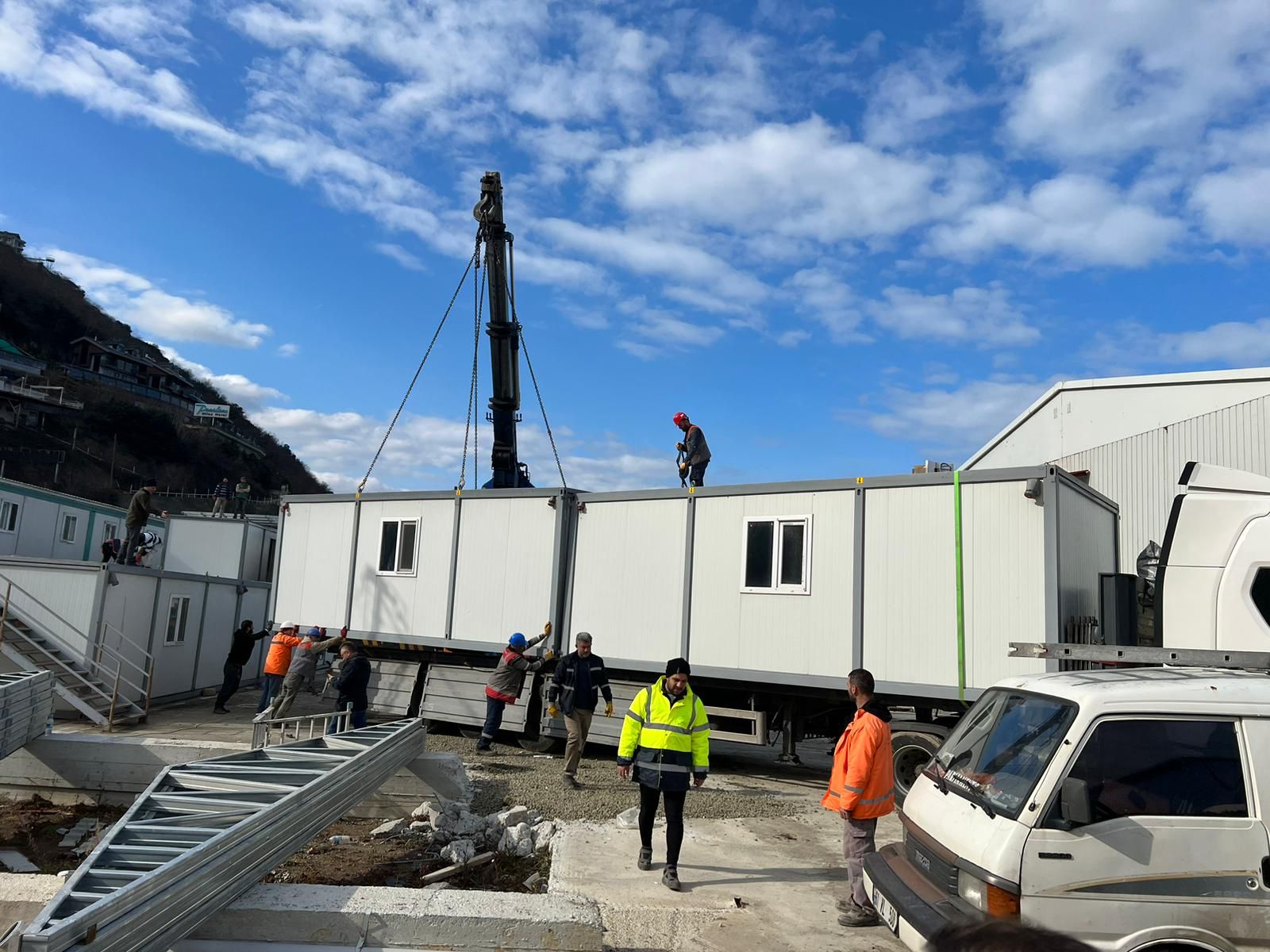 One of the shipping containers donated to supply temporary shelter